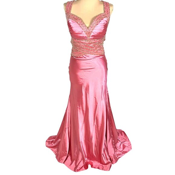 Glamorous New Pageant Prom Gown Sweetheart Neck Jeweled Pink Size 6 Glam A-line - Picture 2 of 12